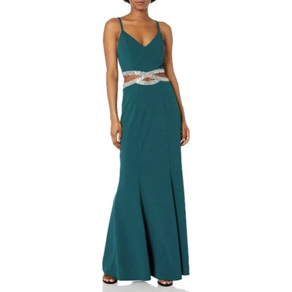 Speechless | Dresses | Nwt Speechless 5 Jade Green Prom Dress Crystal  Outlined Midriff Cutouts Vneck | Poshmark